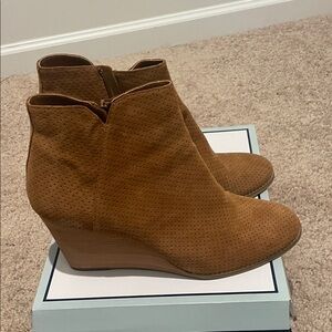 Susina Brown Perforated Wedge Booties